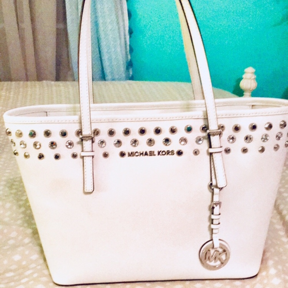 Michael Kors White Handbag with silver studs